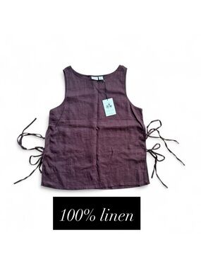 ✨NWT✨ 100% Linen Brown Sleeveless Tank Top Adjustable Size XL